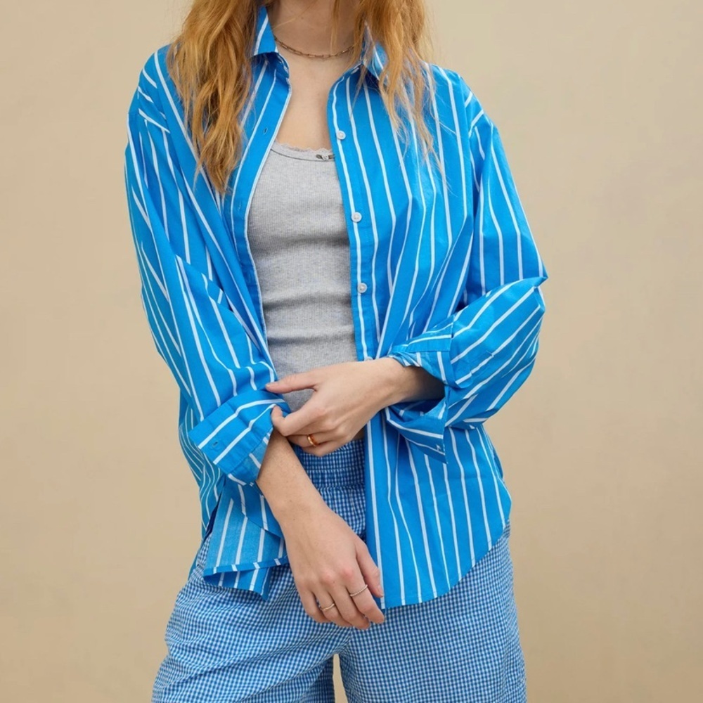 Aerie Blue and White Striped Shirt XXL - Picture 2 of 10